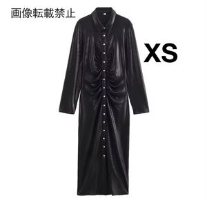 vintage ヴィンテージ レトロ ロング シャツワンピース XSサイズ レディース★ZARA 好きな方に★2024 A/W 早秋新作 新品未使用★