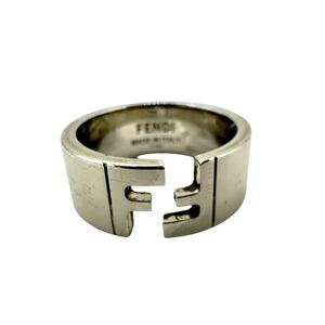 1円　FENDI フェンディ ロゴリング FFモチーフ ズッカ 指輪 リング シルバーカラー Ｍサイズ メンズ　SILVER FF OPEN RING