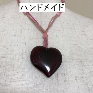 ハンドメイド ビンテージ ビーズチョーカー ピンク ハート 秋