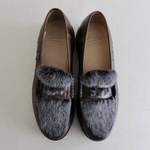 アウトレット未使用品 Paraboot Reims ランス ブラウンリスレザー＆ミンクファー 表記UK8 フランス製/パラブーツローファー黒