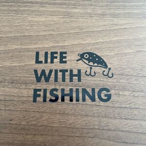 9. 【送料無料】 釣り LIFE WITH FISHING カッティングステッカー ルアー アウトドア 黒【新品】