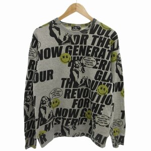 ヒステリックグラマー HYSTERIC GLAMOUR HG SOUND REVOLUTION スウェット トレーナー 総柄 ヒスガール 長袖 M グレー /FF