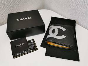 160508S27-0521S■CHANEL シャネル■新同 カンボン ライン 二つ折り 26720 財布 ブラック ライトグレー ココマーク ラムスキン マトラッセ