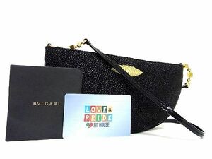 1円 ■極上■本物■新品■未使用■ BVLGARI ブルガリ スティングレイ エイ革 ワンショルダーバッグ ミニバッグ 肩掛け ブラック系 EA2387