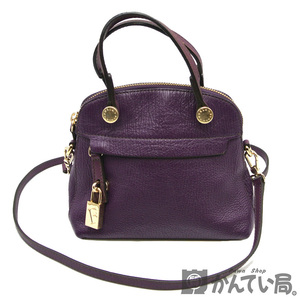 19872 FURLA【フルラ】パイパーミニ ２WAYバッグ ショルダーバッグ レザー ハンドバッグ パープル系 鞄 レディース【中古】USED-B