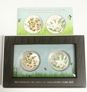 シンガポール 2013 1oz 銀貨 2枚セット NATIVE ORCHIDS OF SINGAPORE プルーフ銀貨 コインセット