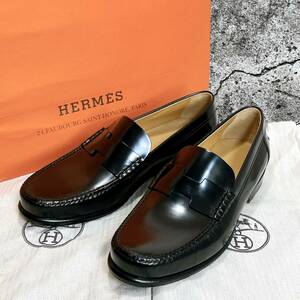 190,300円☆現行品☆HERMES エルメス KENNEDY ケネディ ローファー 42/27.5CM ブラック 黒 スリッポン 紳士靴 ビジネスシューズ 革靴 