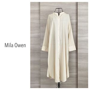 ガウンシャツ◇Mila Owen ミラオーウェン　ノーカラー透けガウンシャツ　レイヤード　シャツワンピース ロング　ベージュ　F