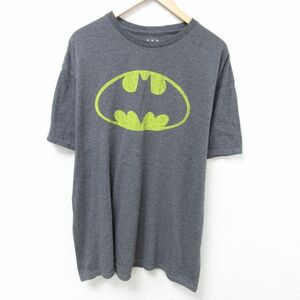 XL/古着 半袖 Tシャツ メンズ DCコミックス バットマン BATMAN 大きいサイズ クルーネック 濃グレー 霜降り 24jun11 中古