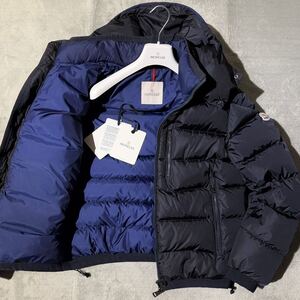 L相当★MONCLER GRES モンクレール ダウンジャケット 着脱フード 2way ブルゾン Wジップ ロゴ 紺 ネイビー バイカラー メンズ 2 タグ付属