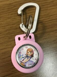 《未使用品》Disney ディズニー 小さなプリンセスソフィア カリビナウォッチ 電池交換済み 稼働中 キーホルダー ラバーケース