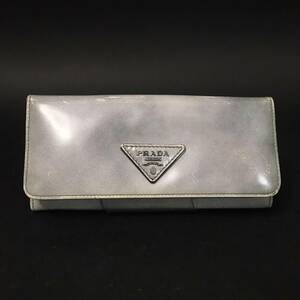 FG0724-35-3 PRADA プラダ エナメル 二つ折り長財布 GRAY イタリア製 60サイズ