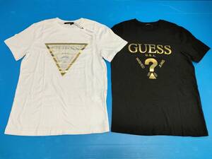 【再値下げ！即決！タグ付き！】★GUESS/ゲス★半袖Tシャツ ゴールドロゴ メンズ ホワイト タグ付き ＆ エンボスロゴ 黒 S 2点セット