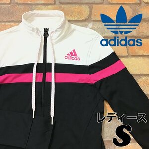 SD11-064★アメリカ買付商品★USA限定デザイン【adidas アディダス】2ポケット トラックジャケット【レディース S】黒 白 ピンク ジャージ