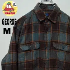 usa古着 GEORGE ネルシャツ　M ブラウン　グレー　チェック