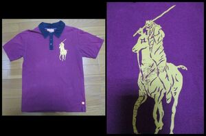 パンクドランカーズ　半袖ポロシャツ　Mサイズ　デカロゴ　紫　ムラサキ　色褪せあり　POLO風デザイン　般若騎士