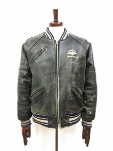 訳あり【アヴィレックス AVIREX】6181032 VARSITY JACKET ヴァーシティジャケット レザーブルゾン スタジャン (メンズ)S 黒系□17MB3781□