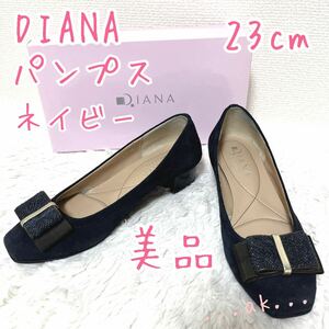 DIANA パンプス ネイビー リボン スエード スウェード 23cm ダイアナ WELL FIT