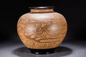 【清】某有名オークション買入 時代物 施釉陶 雲龍文巨大壺42.5CM 花入 花生 和風インテリア 骨董品 古美術