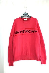 中古 19AW GIVENCHY ジバンシィ プリットロゴデザイン コットン ニット セーター ビビット ピンク Sサイズ BM90B4401M