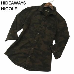 HIDEAWAYS NICOLE ハイダウェイ ニコル 春夏 襟ワイヤー★ カモフラ 迷彩 総柄 7分袖 シャツ Sz.48　メンズ　A4T01413_2#A