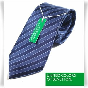 新品1円～★BENETTON ベネトン シルク絹100％ネクタイ 織柄 ネイビー ストライプ 正規店本物 ◆7726◆