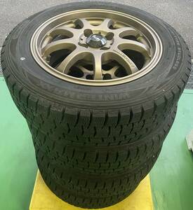 【中古スタッドレス】ウィンターマックス2017/46-47週　7部山　アルミPCD100×4　インセット42mm　LM_SPORT　15×6J　ハブ径73mm　