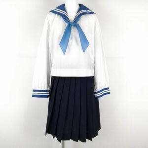 1円 セーラー服 スカート スカーフ 上下3点セット 大きいサイズ 特大 中間服 白2本線 女子 学生服 中学 高校 白 制服 中古 ランクC NA8659