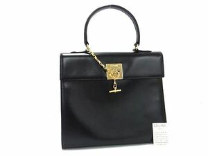 1円 ■極美品■ CELINE セリーヌ ヴィンテージ ガンチーニ金具 レザー ワンハンドル ハンドバッグ メンズ レディース ブラック系 FE4790