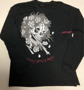 EdHardy エドハーディー ▼ ロンt　 ロングtシャツ 　長袖Ｔシャツ▼Ｌサイズ△長期保管・デッドストック・未着用品△黒▽タグ付き