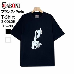 Tシャツ 半袖 UABONI Paris ユアボニ パリ発 コットン100％ ミステリー トップス【ブラック/Ｌサイズ】