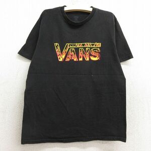 古着 バンズ VANZ 半袖 Tシャツ キッズ ボーイズ 子供服 ビッグロゴ 炎 コットン クルーネック 黒 ブラック 24jul24