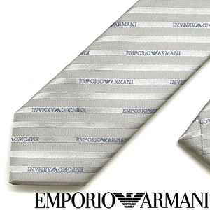 EMPORIO ARMANI エンポリオアルマーニ ブランド ネクタイ ストライプロゴ柄 シルク ライトグレー 340049-605-21341