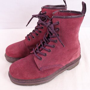 美品 ドクターマーチン UK5/23.5cm-24.0cm/8ホール スエード パープル ワイン ブーツ レディース レザー 本革 dr.martens 中古 dh4198