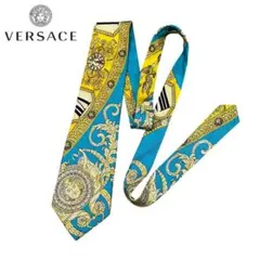 VERSACE ヴェルサーチ　ネクタイ 青と黄色 装飾的な模様　ロゴ