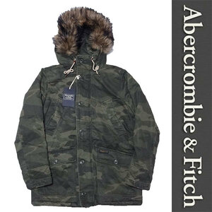 新品 Abercrombie & Fitch JACKET アバクロンビー＆フィッチ ファー フード ジャケット カモフラ グリーン ミリタリー S 正規品