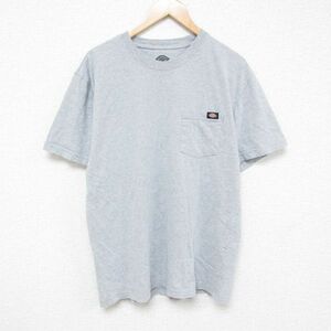 L/古着 ディッキーズ Dickies 半袖 ブランド Tシャツ メンズ ワンポイントロゴ 胸ポケット付き クルーネック グレー 霜降り 24jun19 中古