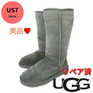 美品UGG【アグ】ムートンブーツ クラシックトール ロングブーツ グレー