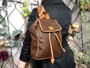 ●超美品●CELINE セリーヌ●マカダム●ガンチーニ●PVC カーフ レザー 本革●リュックサック●ブラウン ベージュ●G金具●かばん●Js53830