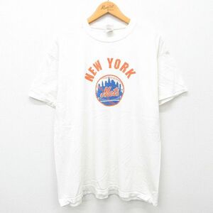 XL/古着 フルーツオブザルーム 半袖 ビンテージ Tシャツ メンズ 00s MLB ニューヨークメッツ コットン クルーネック 白 ホワイト メジャー