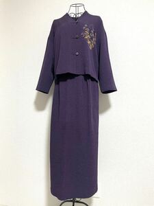 三年坂 十彩 ちりめん セットアップ 日本製 ツーピース トップス スカート Mサイズ 紫