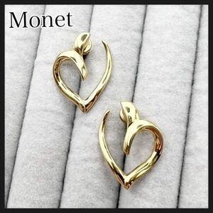 Monet モネ　立体　ハート　ピアス　ゴールド　コスチュームジュエリー　レア　アクセサリー 送料無料