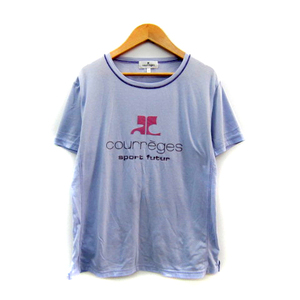 クレージュ courreges Tシャツ カットソー 半袖 ラウンドネック ロゴプリント 38 M ラベンダー /SY39 レディース