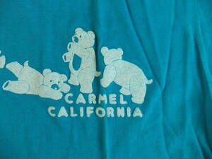 MADE IN USA HANES 100% COTTON CARMEL CALIFORNIA アメリカ製 Tシャツ フロッキープリント ターコイズブルー