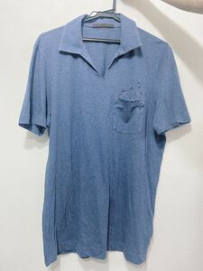送料込み)(匿名配送) ルイ・ヴィトントップスイタリア製ブルー半袖 半袖ポロシャツ 