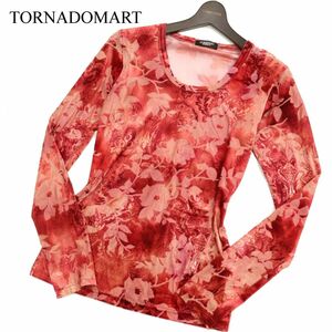 TORNADOMART トルネードマート 長袖 【花柄 総柄】 ストレッチ 薄手 ベロア カットソー ロンTシャツ Sz.S位　メンズ　C4T00566_1#F