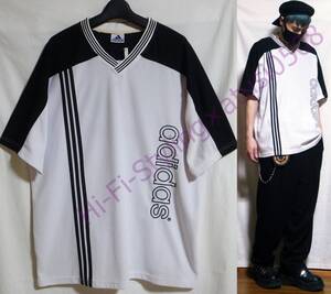 アディダス 90s ビンテージ シャツ 古着 adidas Tシャツ 白 黒 トレフォイル 三つ葉 背ロゴ デカロゴ