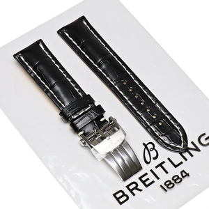 未使用 純正品 ブライトリング ブラックアリゲーター ストラップ 22MM 1026P ブラック×イエロー BREITLING