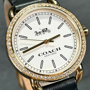 新品 COACH コーチ ラインストーン 14502387 腕時計 クオーツ アナログ ホワイト文字盤 ゴールド ステンレススチール 新品電池交換済み