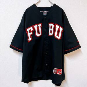 【美品】FUBU 05 フブ ベースボールシャツ 半袖 メンズ L 大きいサイズ ビッグシルエット ユニホーム ゲームシャツ ロゴドン 刺繍 KHーT